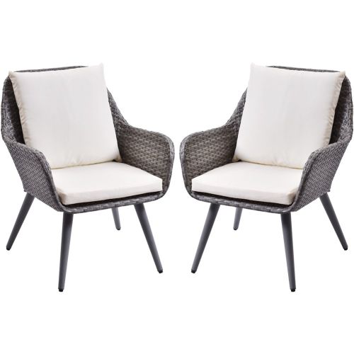 Outdoor Wicker Dining Chair PE Rattan Accent Chair with Beige Cushion Patio Garden Furniture